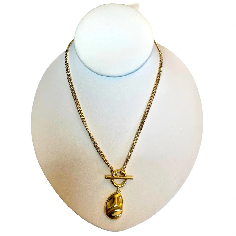 J CREW NWT Necklace Hammered Gold Pendant T-Bar Toggle style Chain - Picture 1 of 5